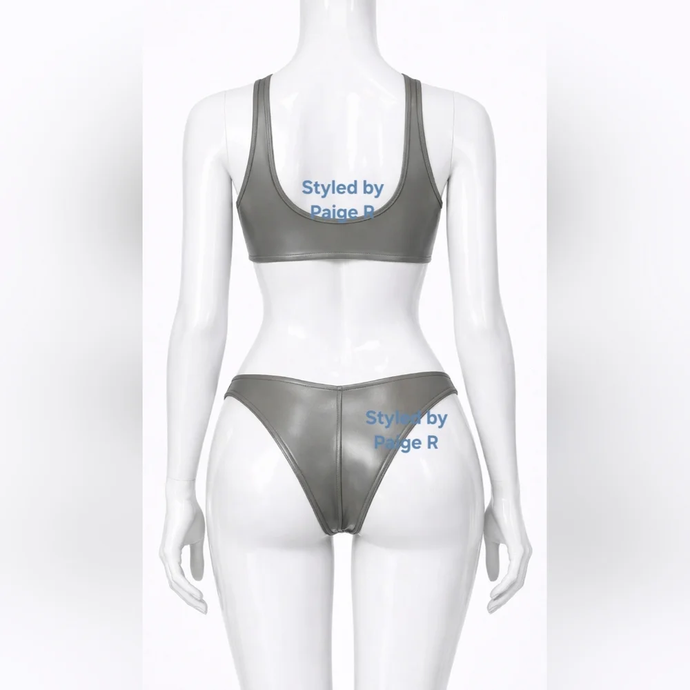 ❤️NWT SKIMS 2 piece Rubberized Scuba Swim Scoop top + bikini bottoms Set Grey 2X
